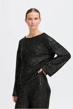 B YOUNG Longsleeve BYSOLIA LS TOP - modernes langarm Pailettenshirt schwarz L