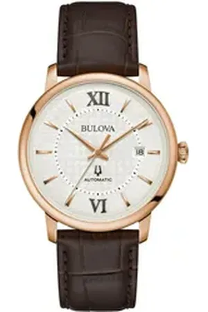 BULOVA Automatikuhr 97B225, Armbanduhr, Herrenuhr, Mechanische Uhr, Lederarmband, analog braun