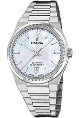 Festina Quarzuhr Rive Collection F20052/1, Armbanduhr, Damenuhr, Swiss Made, Edelstahlarmband, analog, Tag silberfarben