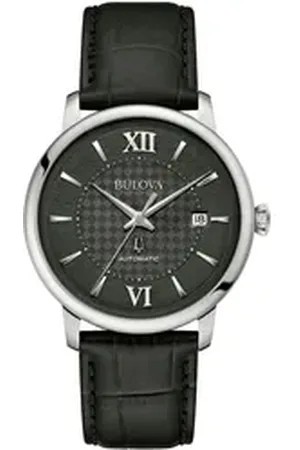 BULOVA Automatikuhr 96B441, Armbanduhr, Herrenuhr, Mechanische Uhr, Lederarmband, analog schwarz