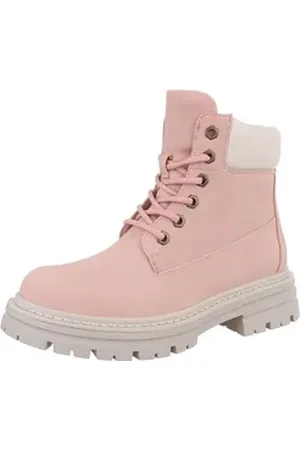 Ital-Design Damen Schnürschuhe Freizeit Stiefelette (87740333) Blockabsatz Plateaustiefeletten in Altrosa rosa 39 EU
