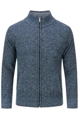 Allthemen Strickjacke mit Stehkragen Herren klassischer Cardigan blau|grau 4XL