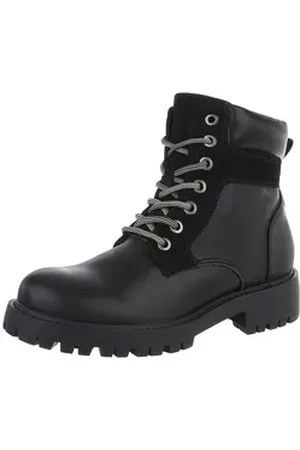 Ital-Design Damen Schnürschuhe Freizeit Stiefelette (87531908) Blockabsatz Schnürstiefeletten in Schwarz schwarz 40 EU