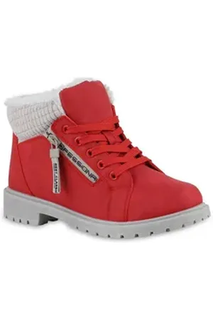 VAN HILL Damen Warm Gefüttert Worker Boots Stiefelette Bequem Prints Schuhe Stiefelette Schuhe rot 40 EU