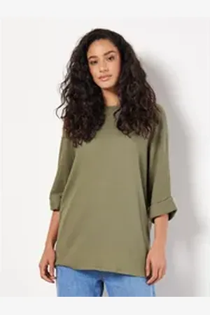 Apricot Rundhalsshirt Longshirt, (1-tlg) mit Fledermausärmeln grün L (40)