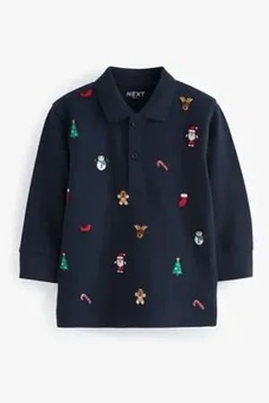 Next Langarm-Poloshirt Langärmeliges Poloshirt mit Stickerei (1-tlg) blau 86-92 (1,5-2 J,)