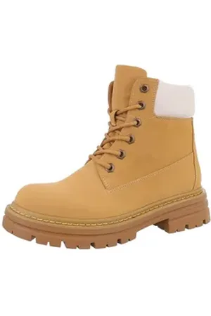 Ital-Design Damen Schnürschuhe Freizeit Stiefelette (87740345) Blockabsatz Plateaustiefeletten in Camel braun 39 EU