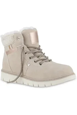 VAN HILL Damen Warm Gefüttert Worker Boots Stiefelette Strick Winter Schuhe Stiefelette Schuhe beige 36 EU