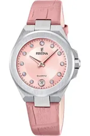 Festina Quarzuhr Mademoiselle F20701/2, Armbanduhr, Damenuhr, Lederarmband, analog, Tag, Zirkonia (synth) rosa