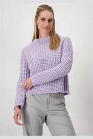 monari Stehkragenpullover aus Perlfangstrick lila 44