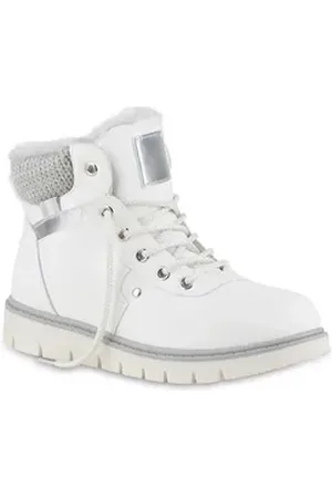 VAN HILL Damen Warm Gefüttert Worker Boots Stiefelette Strick Winter Schuhe Stiefelette Schuhe weiß 36 EU