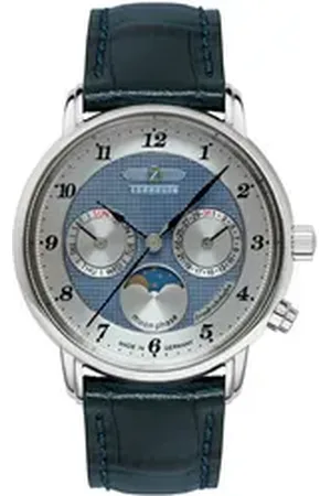 Zeppelin Quarzuhr Friedrichshafen Lady Moonphase 8537-3, Armbanduhr, Damenuhr, Mondphase, Lederarmband, Made in Germany blau