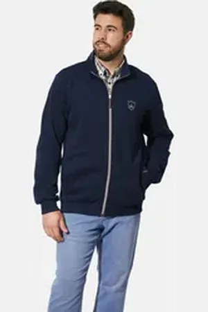 Charles Colby Sweatjacke DUKE FITZWILLOW mit Ellenbogen-Patches blau 5XL (72/74)