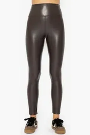 SASSYCLASSY Lederhose Highwaist Thermoleggings Damen in Lederoptik Skinny Leggings mit Thermo-Futter aus Kunstleder Schwarz Braun Beige braun XS