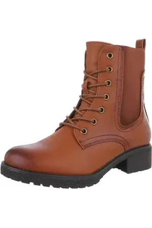 Ital-Design Damen Schnürschuhe Freizeit Stiefelette (87740307) Blockabsatz Schnürstiefeletten in Camel braun 37 EU