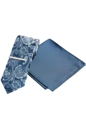 Next Krawatte Krawatte und Einstecktuch im Set - Slim (3-St) blau ONE