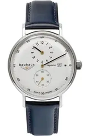 Bauhaus Automatikuhr Automatic Regulator 2126-1, Armbanduhr, Herrenuhr, Datum, Lederarmband, Made in Germany blau