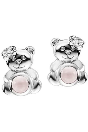HERZENGEL Paar Ohrstecker Teddy, HEE-TEDDY-BA, HEE-TEDDY-RQ, mit Achat oder Rosenquarz rosa|silberfarben
