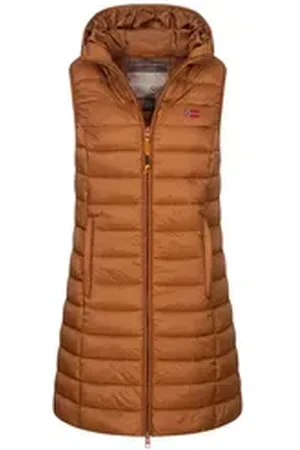 Geographical Norway Steppweste Damen Stepp weste Kapuze Übergangs Herbst Frühling Windbreaker Lang M (38)