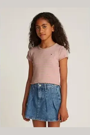 Tommy Hilfiger T-Shirt RIB KNIT TOP SS mit Streifenmuster beige|rosa 92