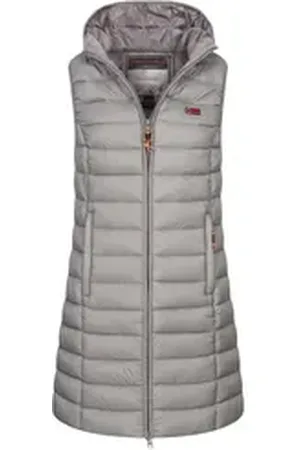 Geographical Norway Steppweste Damen Stepp weste Kapuze Übergangs Herbst Frühling Windbreaker Lang grau M (38)
