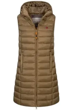Geographical Norway Steppweste Damen Stepp weste Kapuze Übergangs Herbst Frühling Windbreaker Lang S (36)