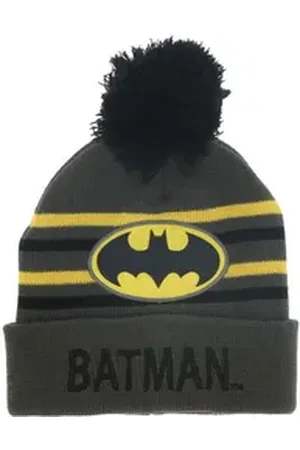 Batman Bommelmütze Wintermütze mit Bommel – Coole Onesize Mütze für Kinder grau