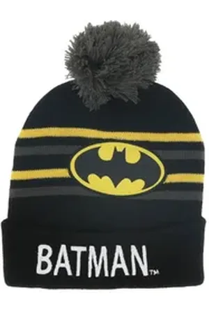 Batman Bommelmütze Wintermütze mit Bommel – Coole Onesize Mütze für Kinder schwarz