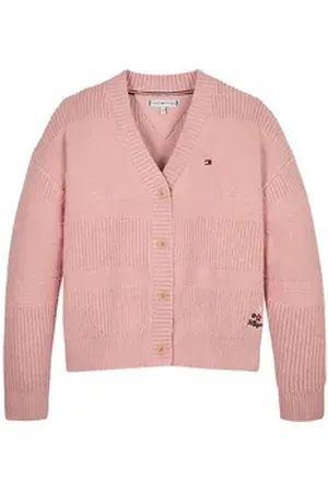 Tommy Hilfiger Strickjacke MIX TEXTURED CARDIGAN Baby bis 2 Jahre mit Logostickerei rosa 80