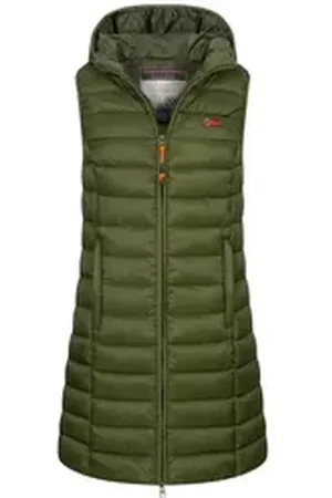 Geographical Norway Steppweste Damen Stepp weste Kapuze Übergangs Herbst Frühling Windbreaker Lang S (36)
