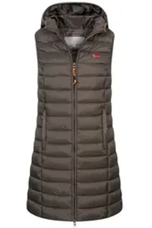 Geographical Norway Steppweste Damen Stepp weste Kapuze Übergangs Herbst Frühling Windbreaker Lang M (38)