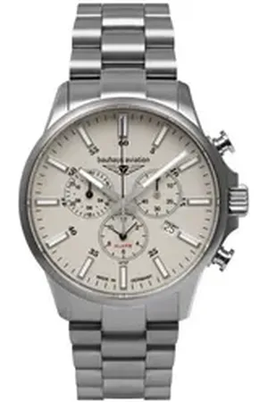 Bauhaus Chronograph Aviation 2880M-5, Armbanduhr, Quarzuhr, Herrenuhr, Titan, Saphirglas, Made in Germany silberfarben