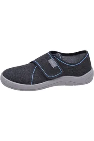 Fischer Markenschuh Tim Hausschuh aus Jeansstoff, mit Baumwoll-Frotteefutter, gepolstertes Fußbett grau 32 EU