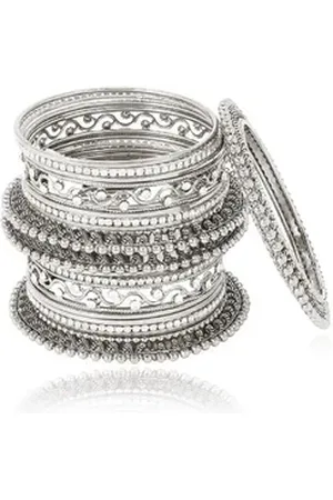 Shining Diva Armreif Set Antikes traditionelles (Armspange Satz von 18 Stück), Langlebige Oberfläche, Für Frauen und Mädchen silberfarben