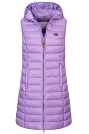 Geographical Norway Steppweste Damen Stepp weste Kapuze Übergangs Herbst Frühling Windbreaker Lang S (36)