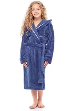 L -  L Bademantel Mädchen & Jugend Bademantel mit Kapuze LL0016, 3/4, Polyester, Kapuze blau 110-116