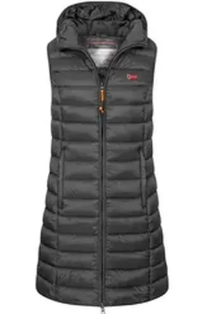 Geographical Norway Steppweste Damen Stepp weste Kapuze Übergangs Herbst Frühling Windbreaker Lang grau M (38)