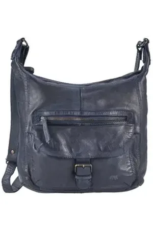 Bear Design Umhängetasche "Anna" Cow Lavato Leder Umhänger Schultertasche 30x27cm, Handtasche, Shopper, Damen Schultertasche 30x27cm, knautschig blau blau