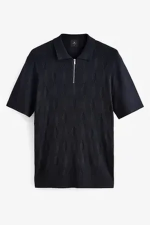 Next Poloshirt Gestricktes Polo-Shirt mit Reißverschluss (1-tlg) blau L