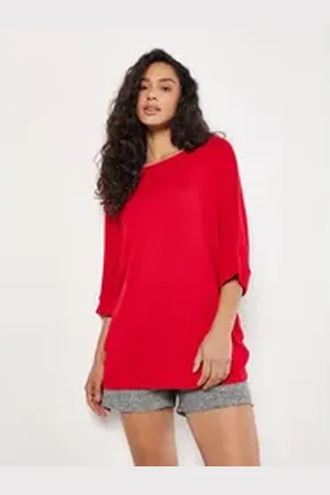 Apricot Rundhalsshirt Longshirt, (1-tlg) mit Fledermausärmeln rot M (38)