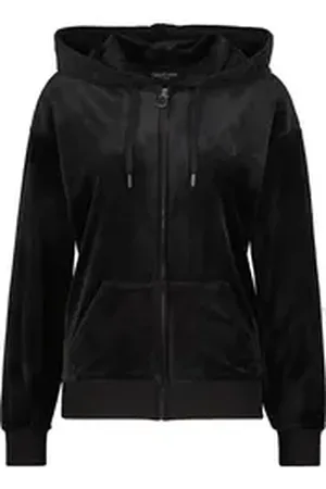 Juicy Couture Kapuzennickijacke HALAN OVERSIZED HOODIE Damen Trainingsjacke Damen, Sweatjacke mit Kapuze, Velour, Stickerei, Sale schwarz L
