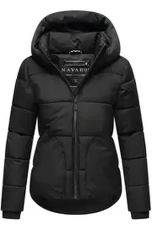 Navahoo Steppjacke Lachperle XIV Kurze gesteppte Damen Winterjacke mit hohem Kragen und Kapuze schwarz XL (42)