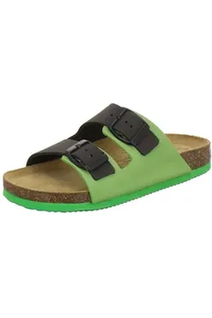 Afs 110061 Zweischnaller Pantolette für Jungen mit Fußbett, bequeme Sandalen aus Leder grün 39 EU
