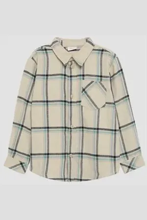 QS by s.Oliver Langarmhemd Flanellhemd mit Karomuster beige 104/110