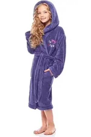 L -  L Bademantel Mädchen & Jugend Bademantel mit Kapuze LL0016, 3/4, Polyester, Kapuze lila 110-116