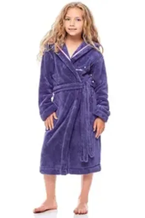 L -  L Bademantel Mädchen & Jugend Bademantel mit Kapuze LL0016, 3/4, Polyester, Kapuze lila 110-116