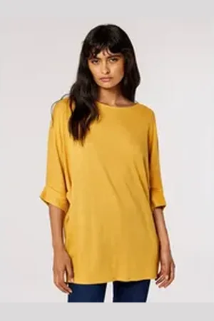 Apricot Rundhalsshirt Longshirt, (1-tlg) mit Fledermausärmeln gelb L (40)
