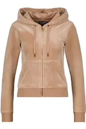 Juicy Couture Kapuzennickijacke ROBERTSON HOODIE GOLD HARDWARE Damen Trainingsjacke Damen, Sweatjacke mit Kapuze, Velour, mit Glitzer, Sale braun S