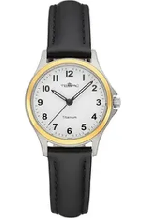 TEMPIC Titanuhr, Quarzuhr, Armbanduhr, Damenuhr, analog, Lederarmband schwarz