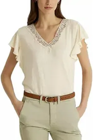 Ralph Lauren Lauren Blusentop SIGLAY LINEN V-Neck Ruffle beige XS